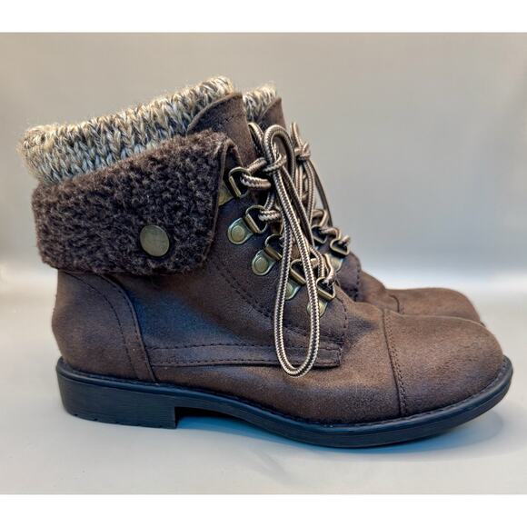 Cliffs by White Mountain Brown Fold Over Knit Cuff Boots Women’s 6M Lace Up - Picture 11 of 12